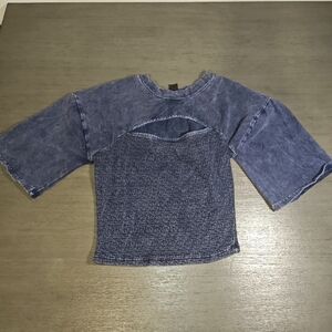 Women's Washed Denim-Blue Cropped Layered Top